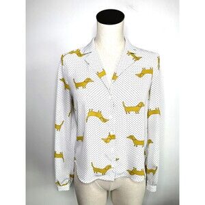 F21 Dachshund Dog Print Button Down Blouse Forever 21 Small